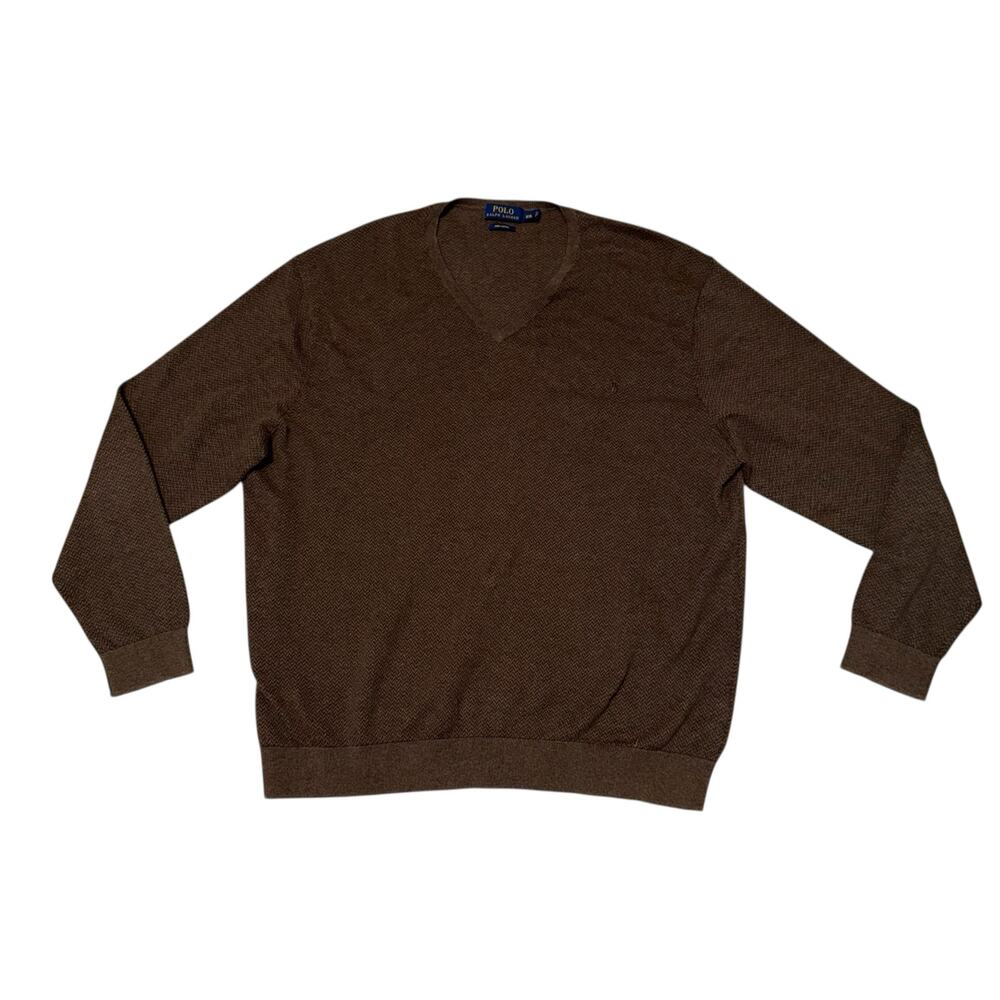 Polo Ralph Lauren Men's Pima Cotton Pullover Sweaters Chocolate Brown V-Neck XXL